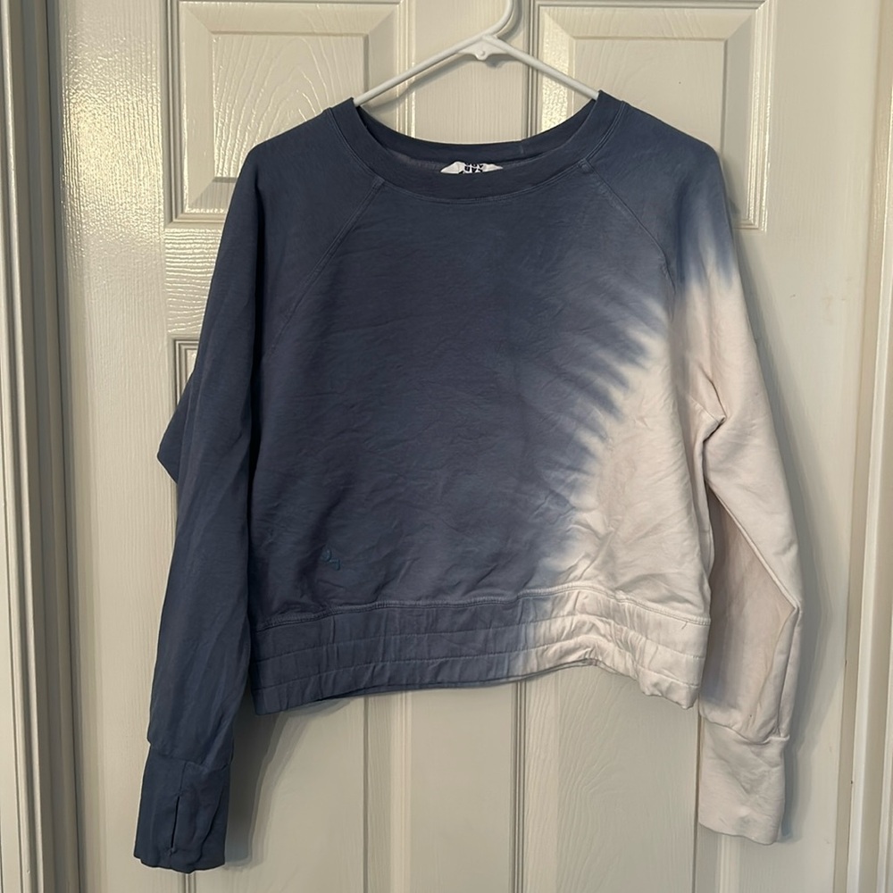Joy Lab Cropped Long Sleeve Sweater White Grey-Blue Size M